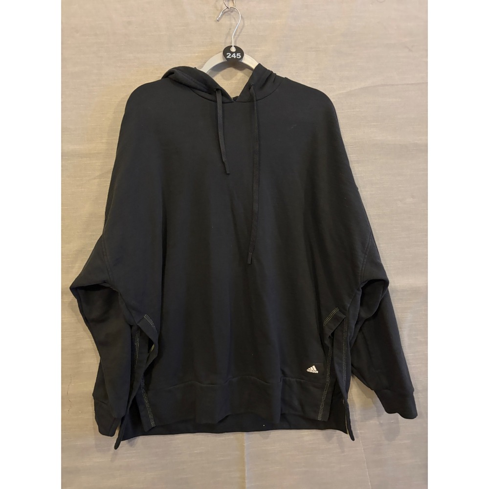 L 245 Adidas Black Oversized Hoodie Neon Floral City Back Graphic Side Slits - Picture 2 of 9